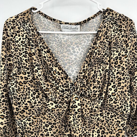 Womens VTG Animal Print Y2K Blouse L 3/4 Sleeves Vneck Cheetah Casual Rockabilly - Picture 4 of 9